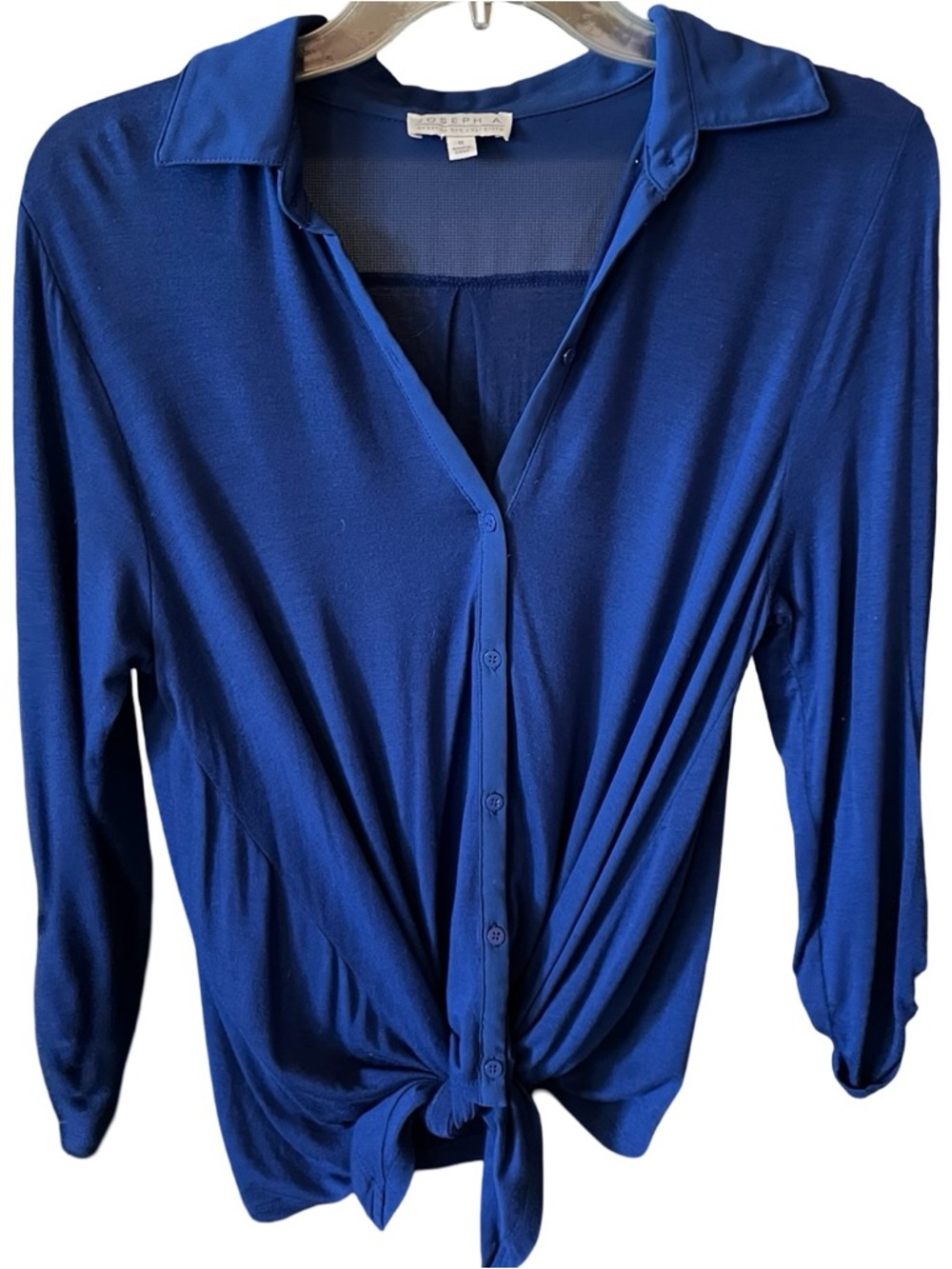 Joseph A Button-Front Tie-Hem Blouse in Royal Blue